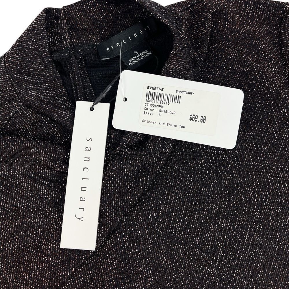 Sanctuary Shimmer‎ And Shine Black Rose Gold Cap Sleeve Blouse Top Size Small - Picture 5 of 6
